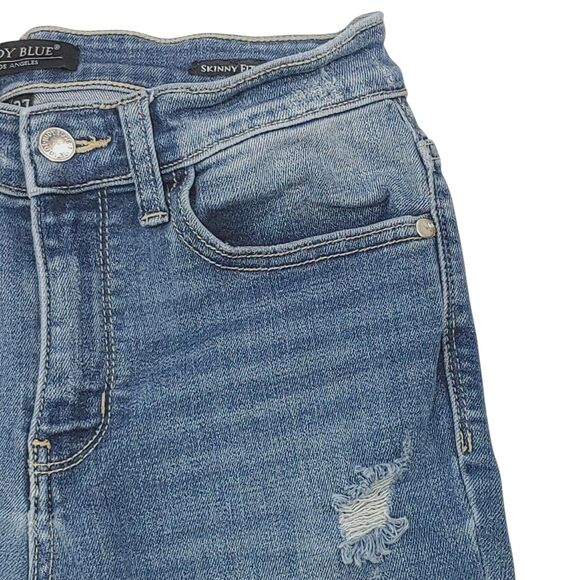 Judy Blue Raw Hem Distressed Skinny Fit Stretch Denim Jeans 5/27 - Picture 9 of 16